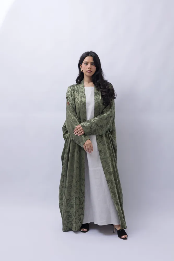 Abaya ouverte imprimée vert olive